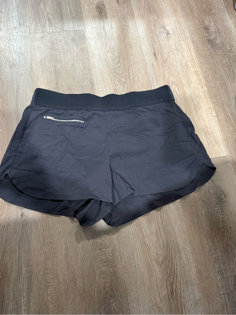 Athleta Black Layered Running Shorts with Zip Pocket